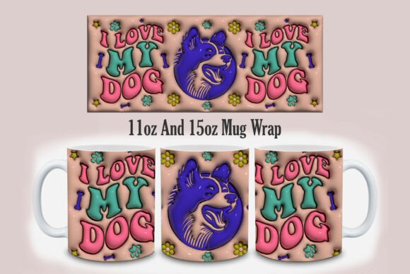 3D Inflated I Love My Dog Mug Design