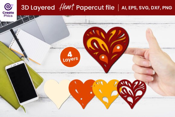 3D Layered Heart Papercut File SVG: Elevating Modern Craft with Digital Precision