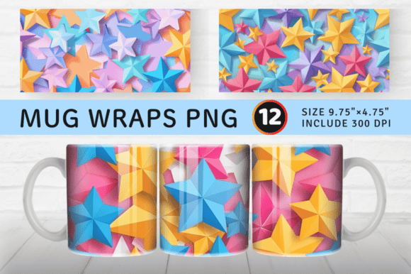 3D Sweet Multicolor Stars Mug Wrap