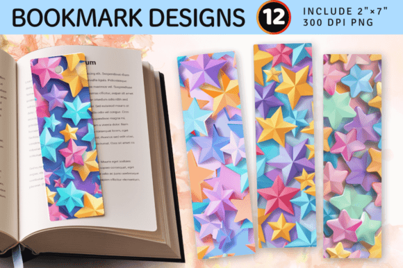 3D Sweet Multicolor Stars PNG Bookmark D