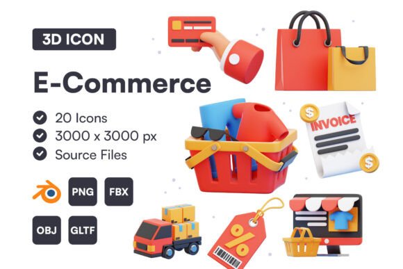 E-commerce 3D Icon Set for Modern UI