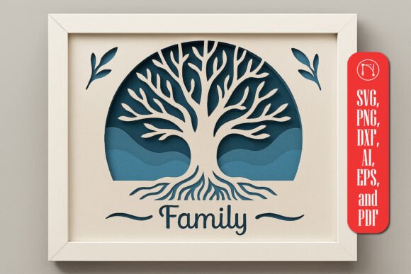 Family Tree with Leaves Outline Shadow Box SVG
