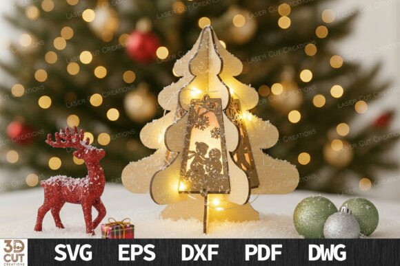 Laser Cut Xmas Tree Light Box SVG