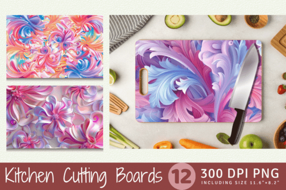 Puff 3D Rainbow Pink Floral Cutting Board Design